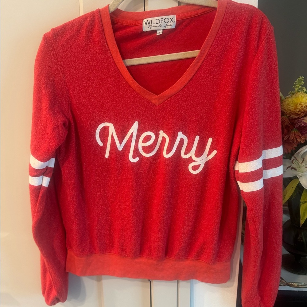 Wildfox Festive Red Sweater with White Accents